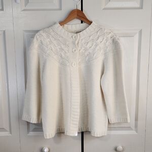 St Johns Bay Womens Cream 3 Button Cardigan Size XL Cableknit Nordic Coastal